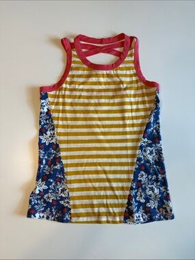 Matilda Jane (435) Striped Tank with Floral Panels and Pink Trim Sz 14 EUC